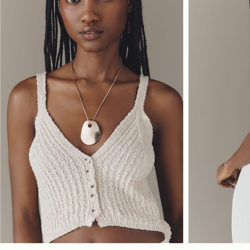 Pilcro Ivory Knit Button-Front Crop Top